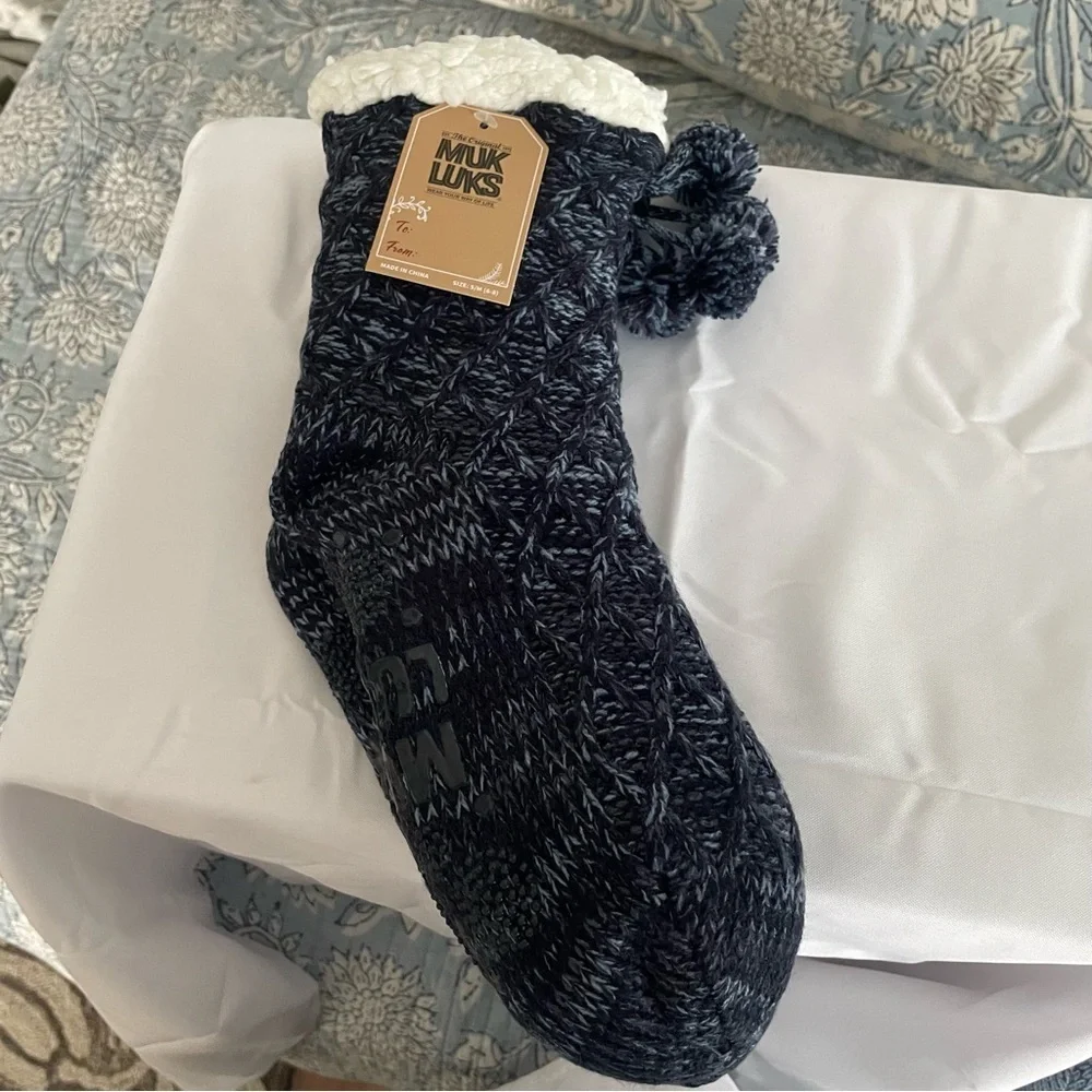 2 Sets Women's Blue MUK LUKS GRIPPER SLIPPER SOCKS Size S/M 6-8 NWT NEW